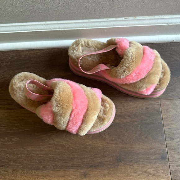 UGG DISCO SLIDE CHESTNUT PINK ROSE COMBO SLIPPERS SIZE 6 WOMEN’S - Picture 7 of 10